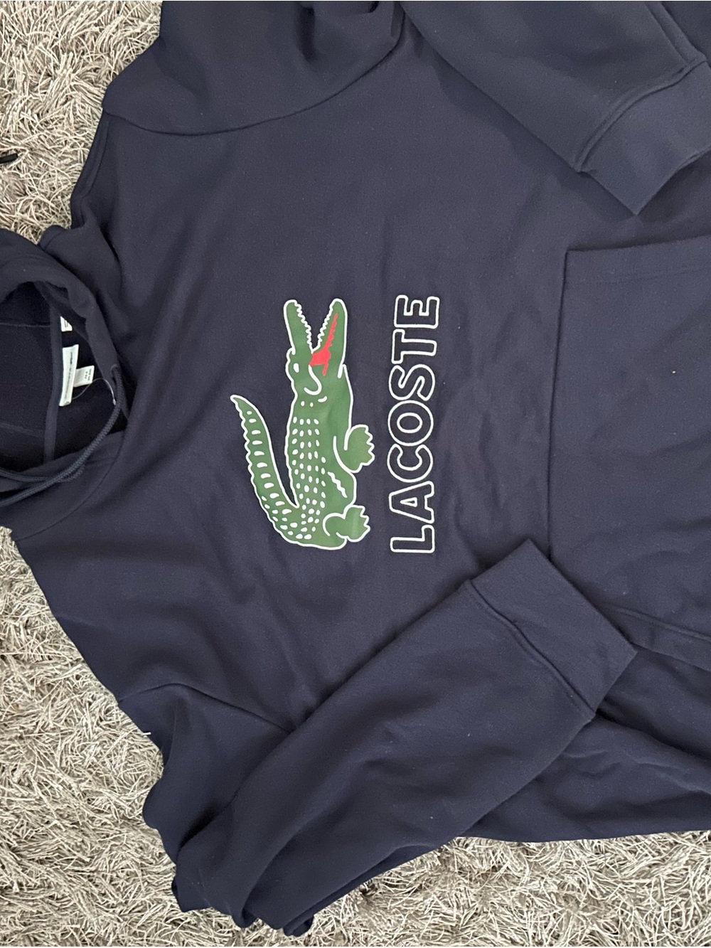 Lacoste Navy Hoodie with Green Crocodile Logo